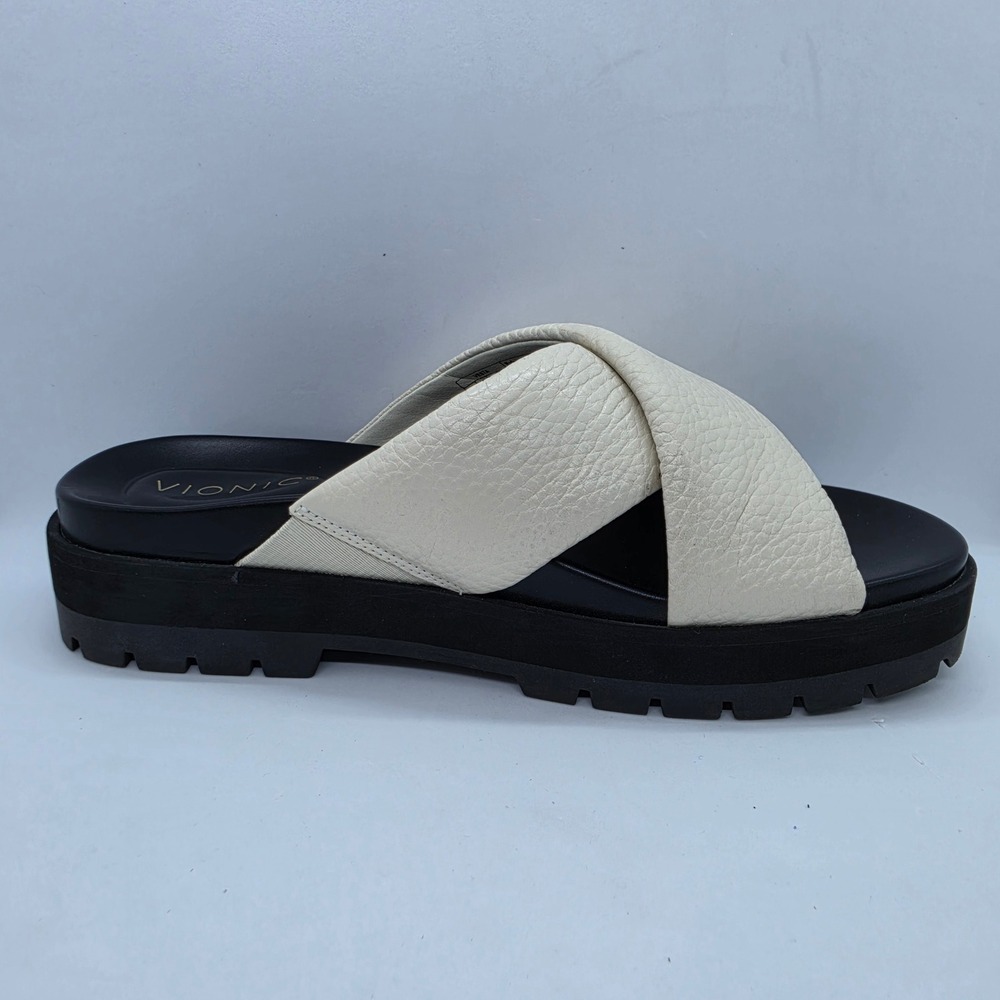 Vionic Vesta Cream Leather Crisscross Platform Slide Sandals Womens 9 Lug Sole - Picture 8 of 10